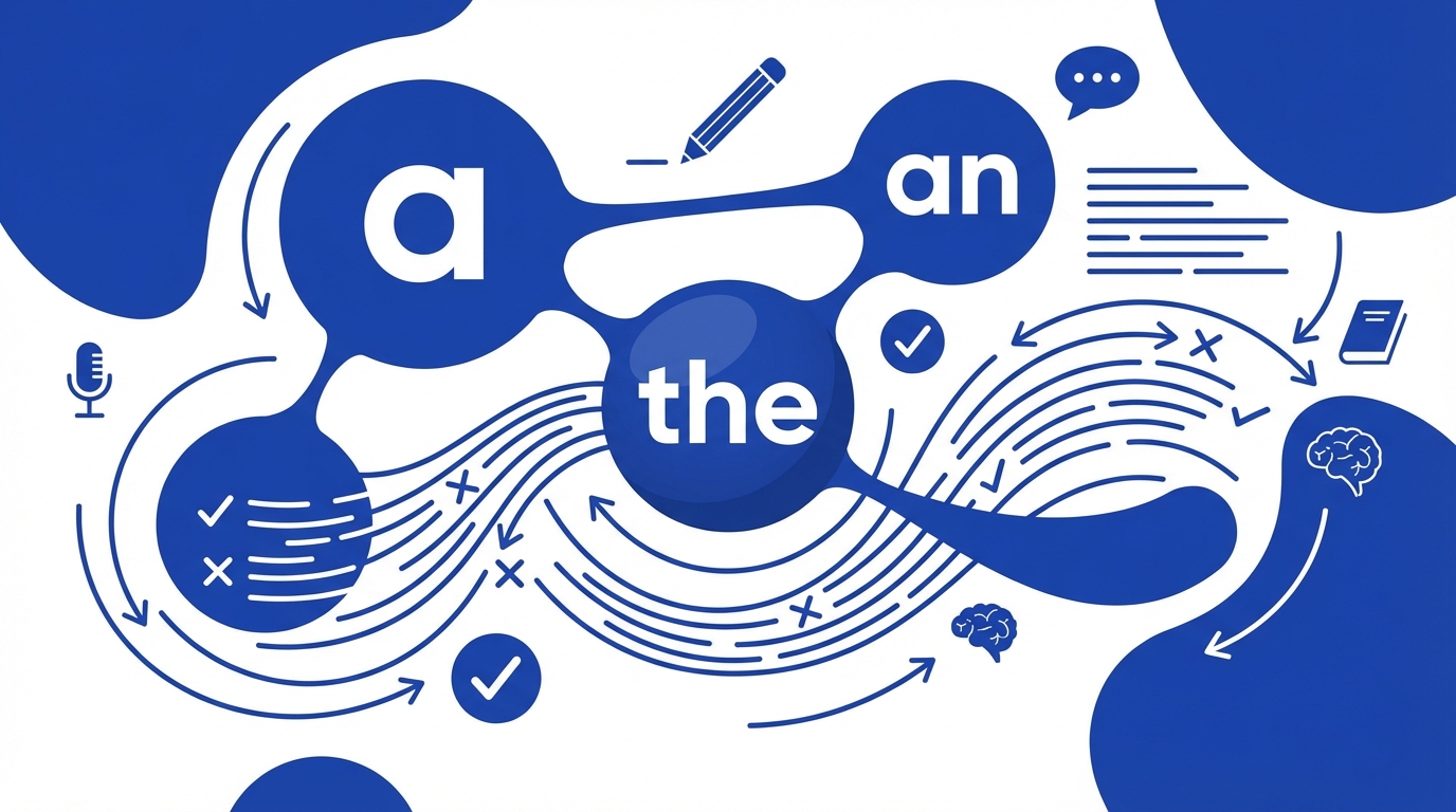 Illustration of English grammar concept articles a an the
