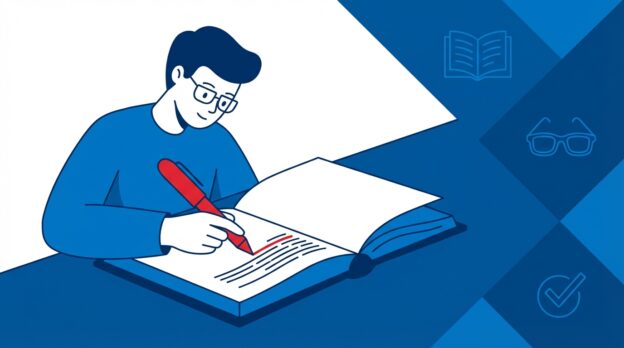 Student carefully analyzing IELTS Reading passage with pen and strategy